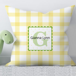 Yellow and Green Monogram Gingham Baby Cushion