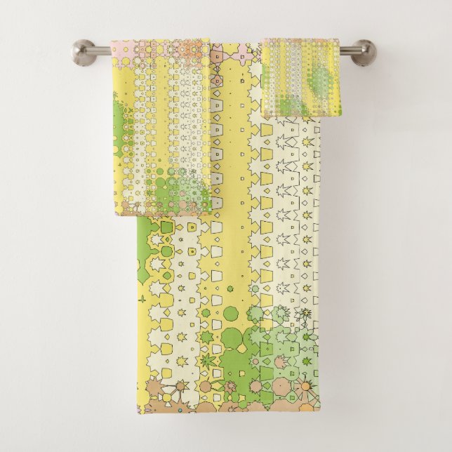 yellow and green motif pattern bath towel set (Insitu)