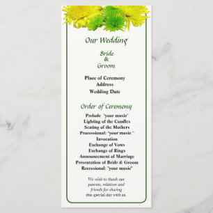 Yellow and Green Mums Wedding Program Programme