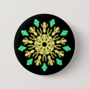 Yellow and green neon flower 6 cm round badge
