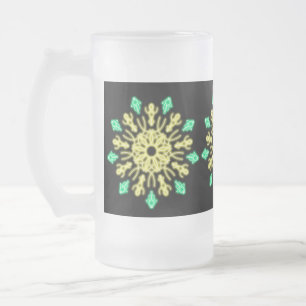 Yellow and green neon flower frosted glass beer mug