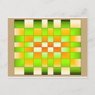 Yellow and Green Optical Illusion Chess Board Postcard