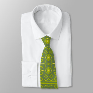 Yellow and green pixels play geometric shapes tie