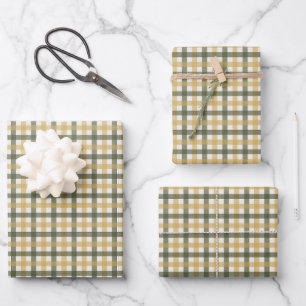 Yellow and Green Plaid Christmas Wrapping Paper Sheet