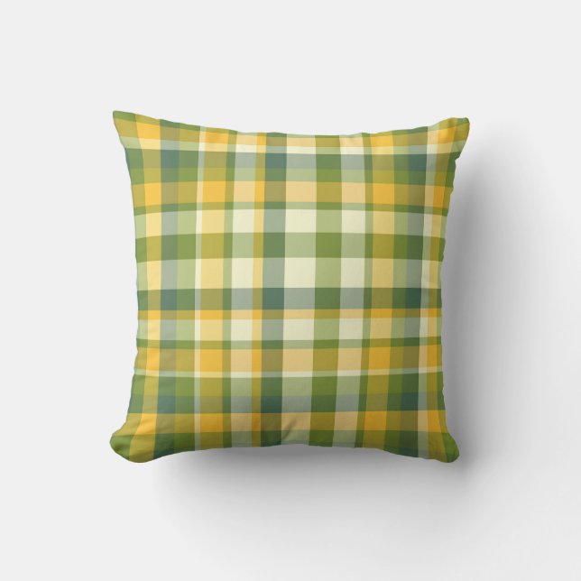 Yellow and Green Plaid Pattern Background Cushion (Front)