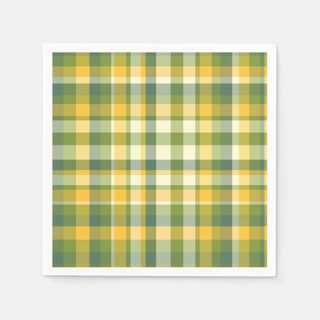 Yellow and Green Plaid Pattern Background Napkin (Front)