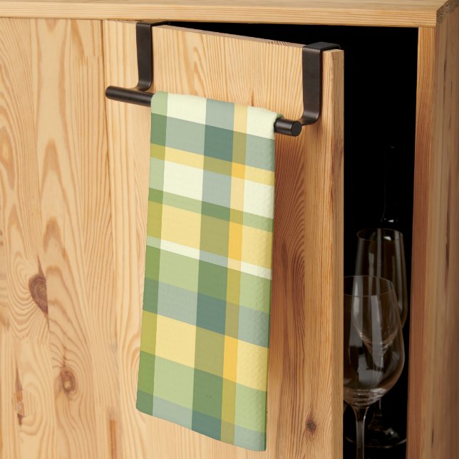 Yellow and Green Plaid Pattern Background Tea Towel (Thirds Fold)