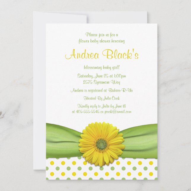 Yellow and Green Polka Dots Baby Shower Invitation (Front)