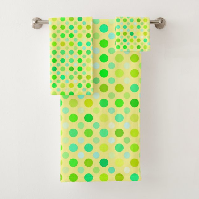 yellow and green polka dots bath towel set (Insitu)
