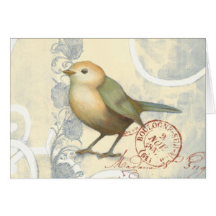 Yellow and Green Sparrow on Vintage Background