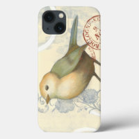 Yellow and Green Sparrow on Vintage Background