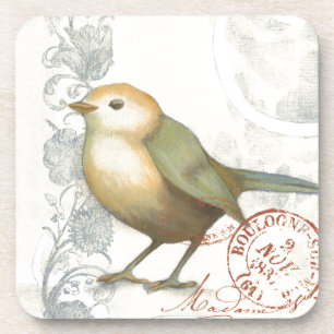 Yellow and Green Sparrow on Vintage Background Coaster
