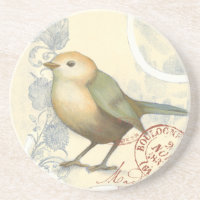 Yellow and Green Sparrow on Vintage Background