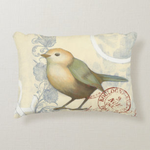 Yellow and Green Sparrow on Vintage Background Decorative Cushion