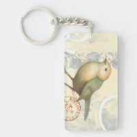 Yellow and Green Sparrow on Vintage Background