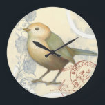 Yellow and Green Sparrow on Vintage Background Large Clock<br><div class="desc">This sketch-inspired image is perfect for your bird collection. It is simple and beautiful to add on any product and will please any vintage art lover. Choose this artprint today.</div>