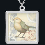 Yellow and Green Sparrow on Vintage Background Silver Plated Necklace<br><div class="desc">This sketch-inspired image is perfect for your bird collection. It is simple and beautiful to add on any product and will please any vintage art lover. Choose this artprint today.</div>