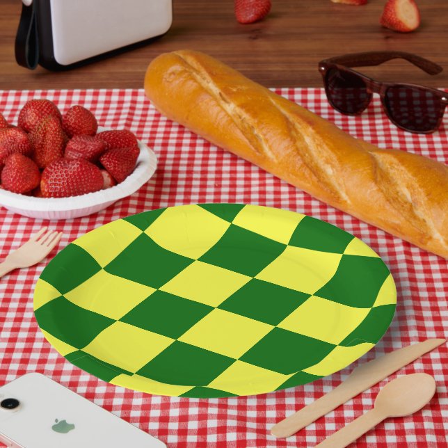 Yellow and Green Squares Paper Plate (Picnic)