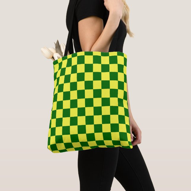 Yellow and Green Squares Tote Bag (Close Up)