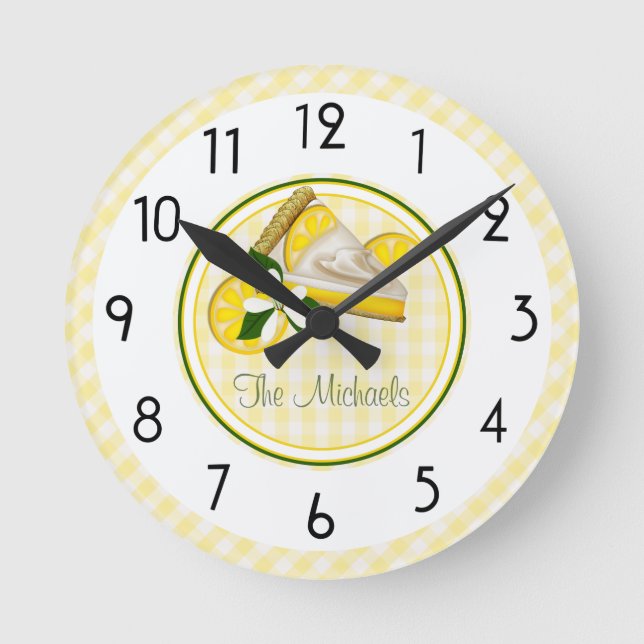 Yellow and Green Stripes and Checks Round Clock (Front)