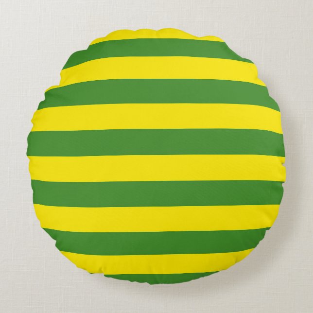 Yellow and Green Stripes Round Cushion (Front)