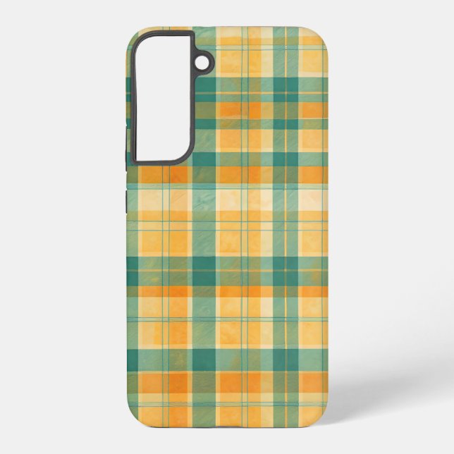Yellow and Green Tartan Plaid Pattern Samsung Galaxy S22+ Case (Back)