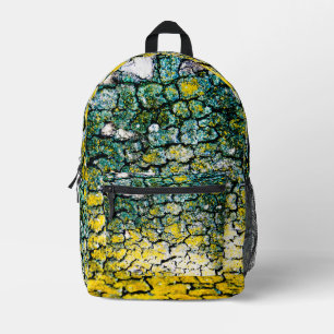 Yellow and Green Tree Bark Printed Backpack