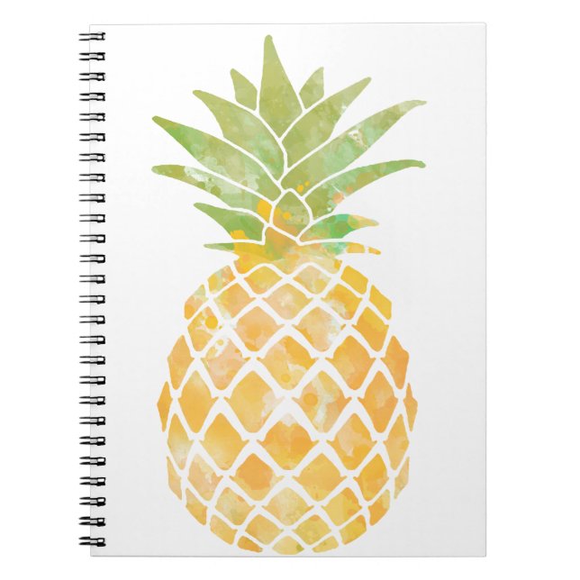 Yellow and Green Watercolor Pineapple Stencil Notebook (Front)
