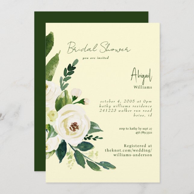 Yellow and Green White Floral Bridal Shower Invitation (Front/Back)