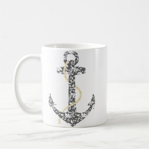 Yellow and Grey Anchor Beach Wedding Coffee Mug