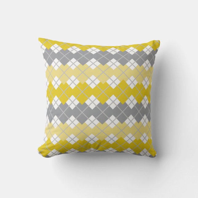 Yellow and Grey Argyle Pattern  Cushion (Front)