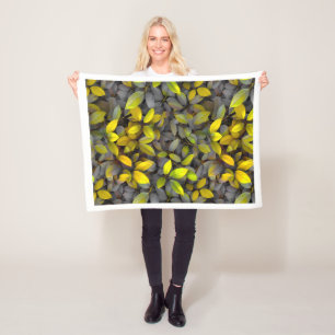 Yellow and Grey Autumn Leaves Pattern Fleece Blank Blanket