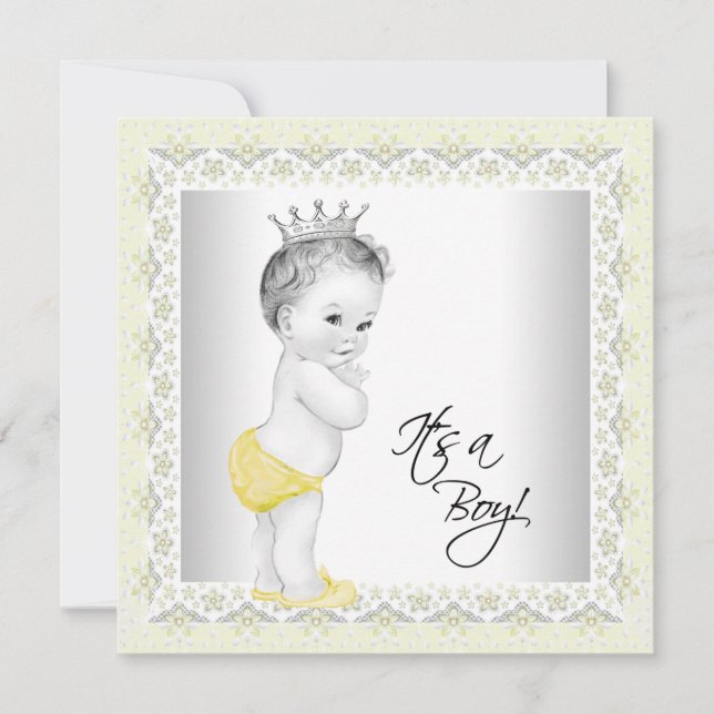Yellow and Grey Baby Boy Shower Invitation (Front)