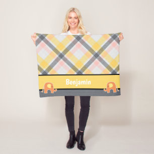 Yellow and Grey Baby Elephant Fleece Blanket