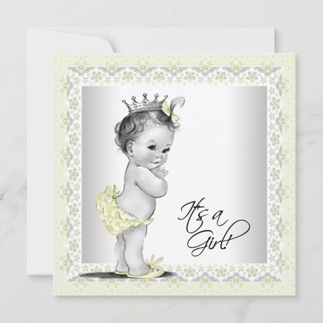 Yellow and Grey Baby Girl Shower Invitation (Front)