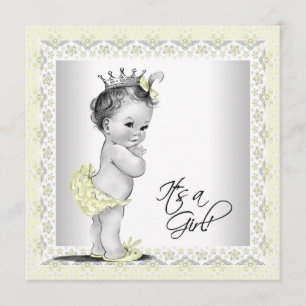 Yellow and Grey Baby Girl Shower Invitation