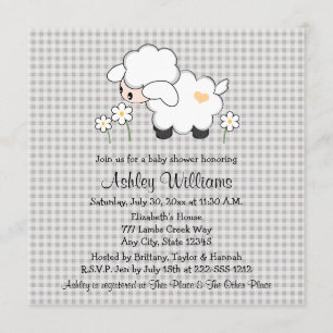 Yellow and Grey Baby Lamb Baby Shower Invitation