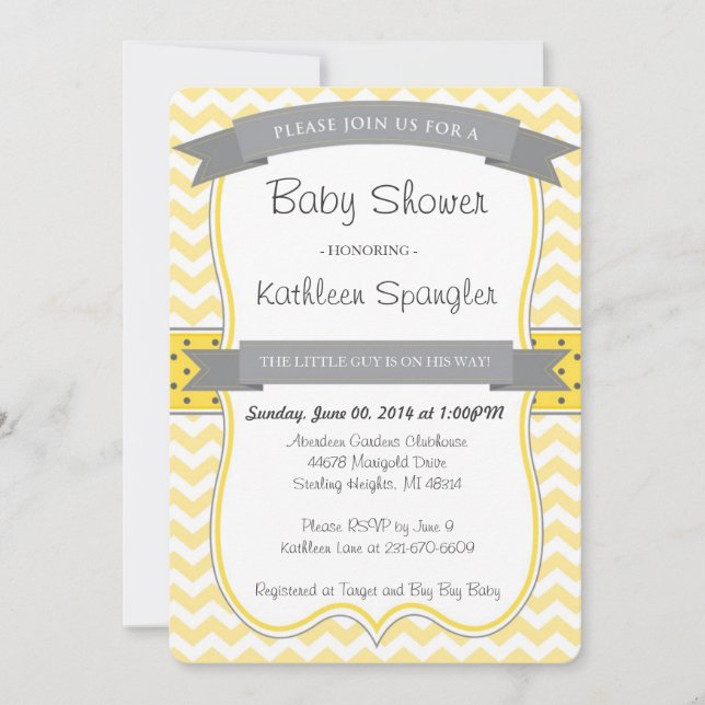 Yellow and Grey Baby Shower Invitation (Front)