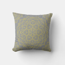 Yellow and Grey Boho Mandala Pillow