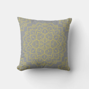 Yellow and Grey Boho Mandala Pillow