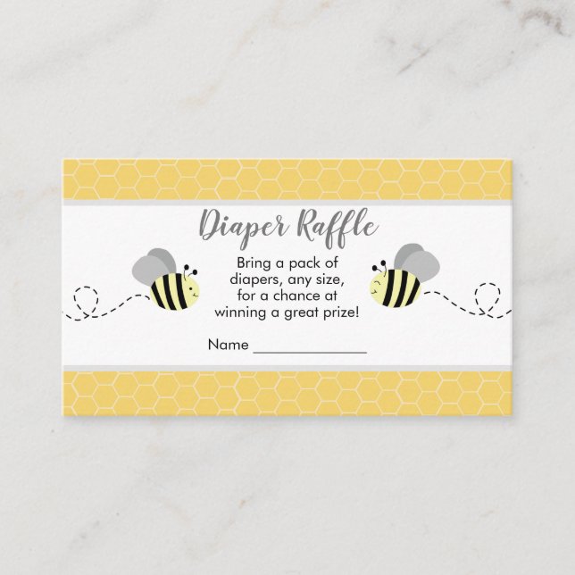 Yellow and Grey Bumble Bee Diaper Raffle Cards (Front)