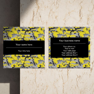 Yellow and Grey Camo, Camouflage, Military, Army Square Business Card