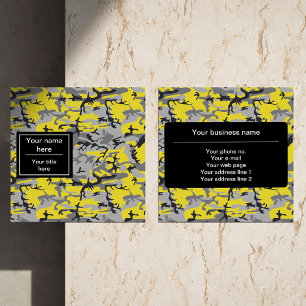Yellow and Grey Camo, Camouflage, Military, Army Square Business Card