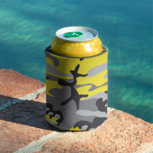 Yellow and Grey Camouflage, Military, Army Can Cooler