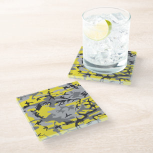Yellow and Grey Camouflage, Military, Army Glass Coaster
