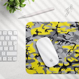 Yellow and Grey Camouflage, Military, Army Mouse Mat