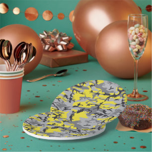 Yellow and Grey Camouflage, Military, Army Paper Plate