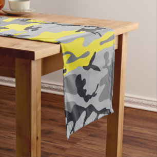 Yellow and Grey Camouflage, Military, Army Short Table Runner