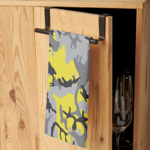 Yellow and Grey Camouflage, Military, Army Tea Towel
