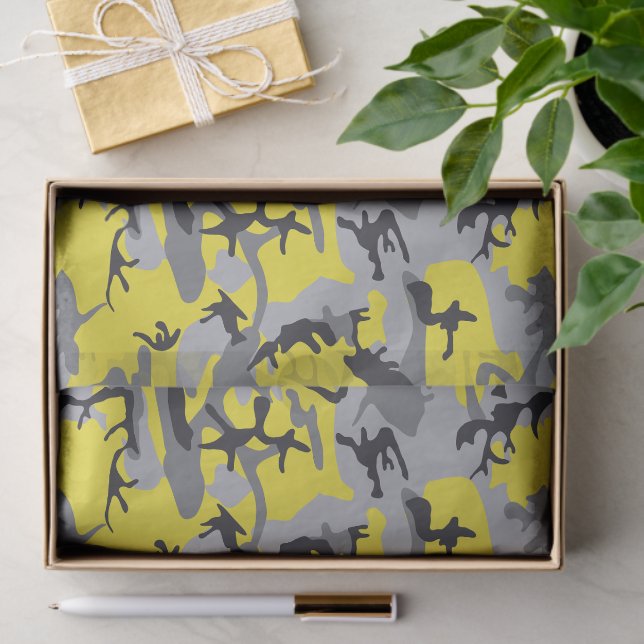 Yellow and Grey Camouflage, Military, Army Tissue Paper (Gift)